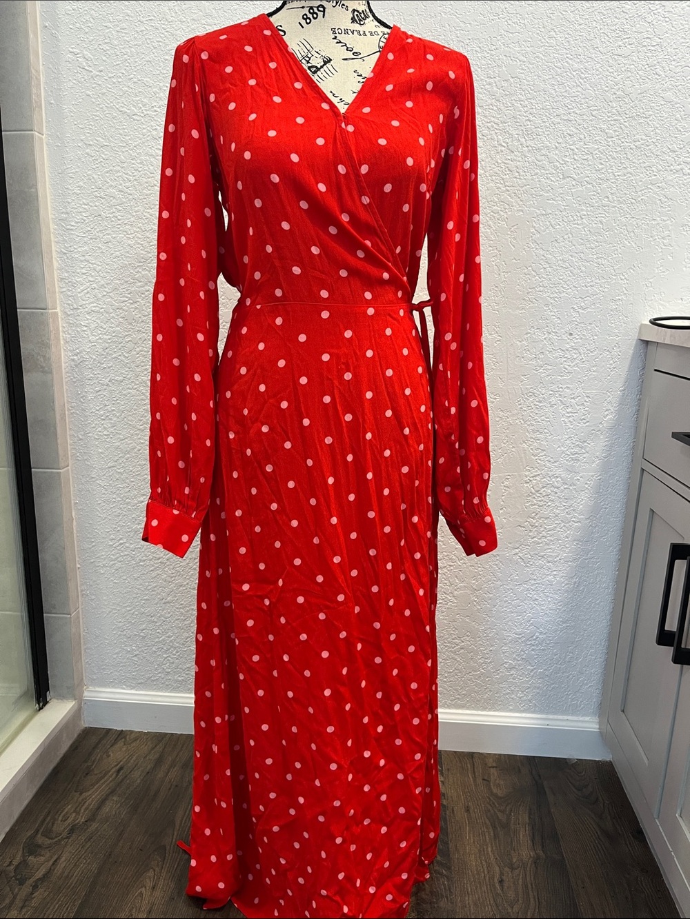 GAP Red Polka Dot Wrap Midi Dress